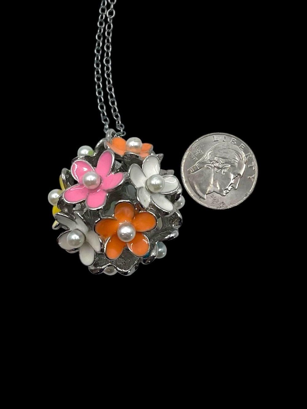 Pier 1 Imports Spring Flower Bouquet Enameled Flower Ball Pendant Necklace - Picture 13 of 15